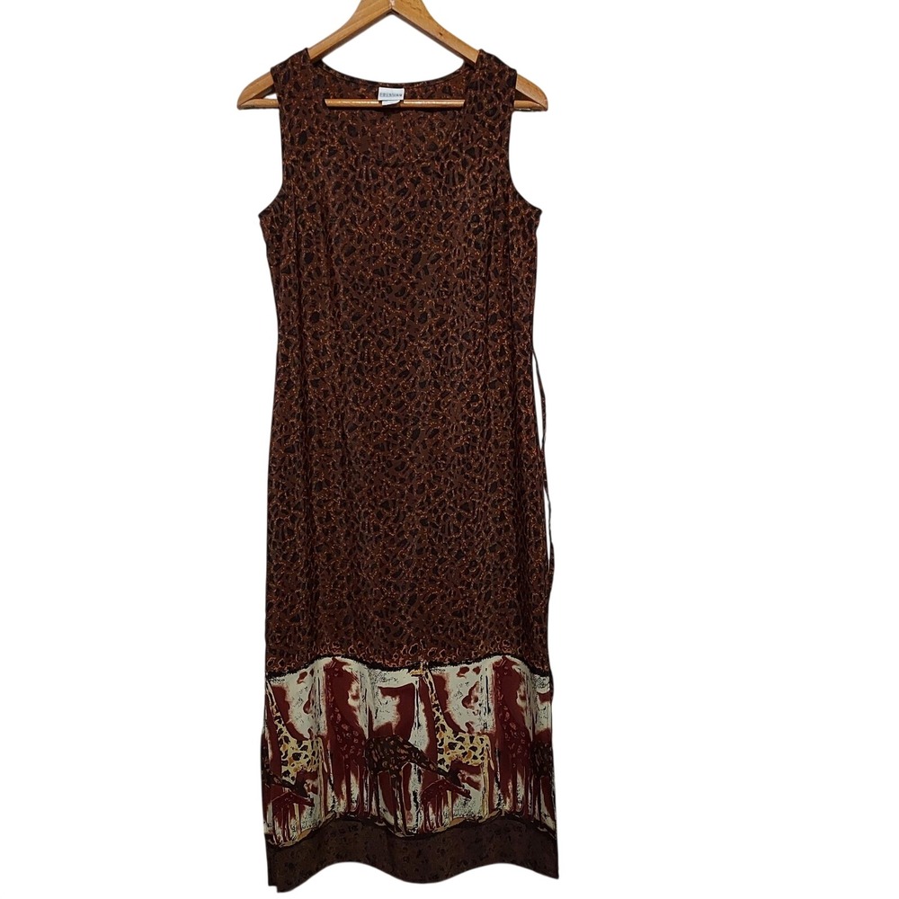 Safari Leopard Giraffe Animal Print Sleeveless Maxi Dress Boho Earthy Artsy 10